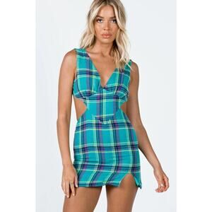 Princess Polly Emeri Minidress Green Check Plaid size 2